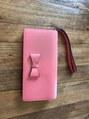 kate spade pink bow wristlet clutch wallet
